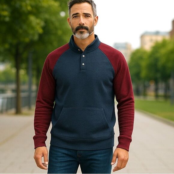 Sonoma 1/4 Snap Mockneck Fleece Sweatshirt Jacket Pullover XXL Gray/Burgundy - Picture 1 of 8